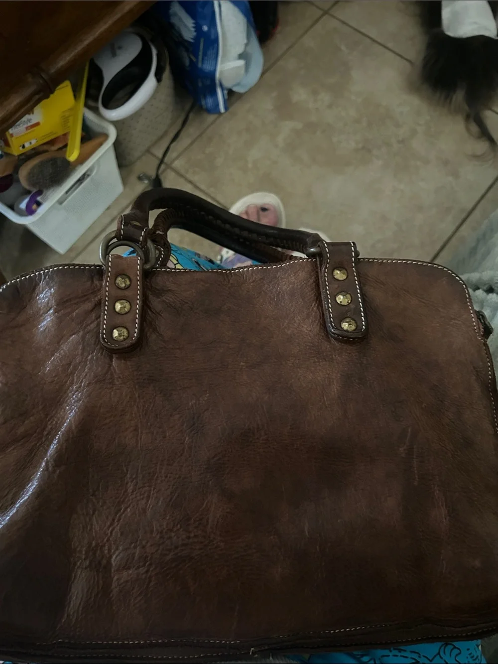 Classic Brown Leather Laptop Briefcase Bag